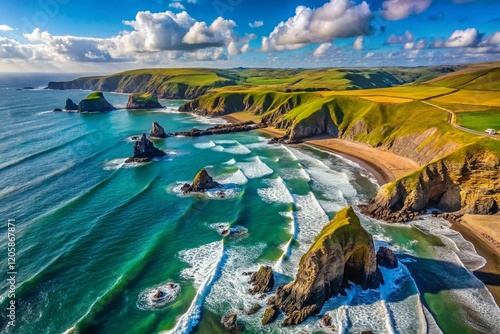 Dramatic Drone View: Caunter Beach & Cliffs, Hartland Cornwall Heritage Coast photo