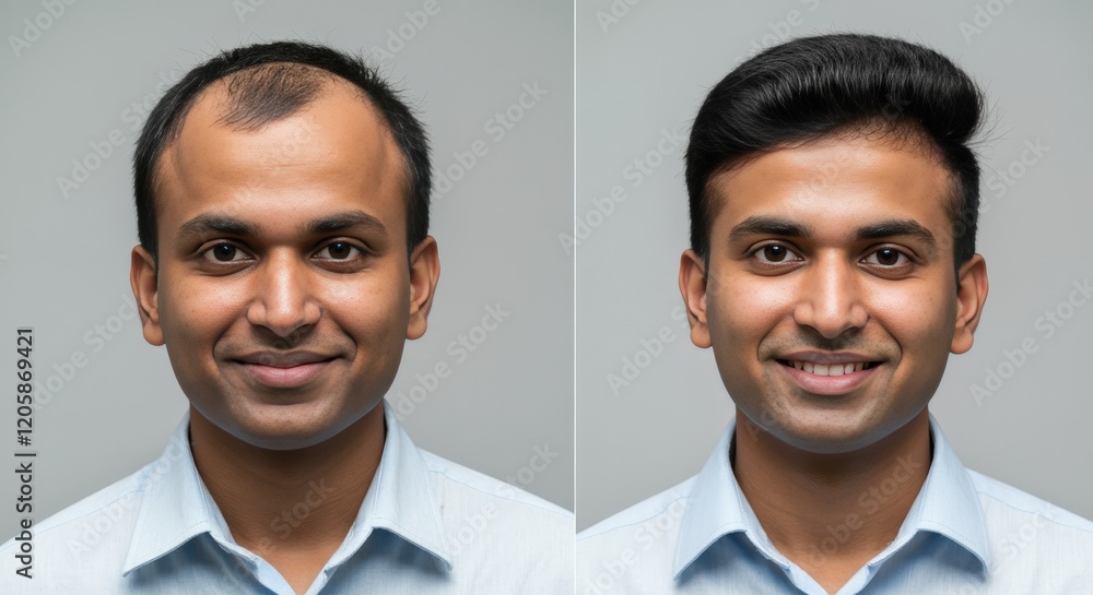 Male hair transformation with before and after images for hair restoration concepts Male hair transformation with before and after images for hair restoration concepts