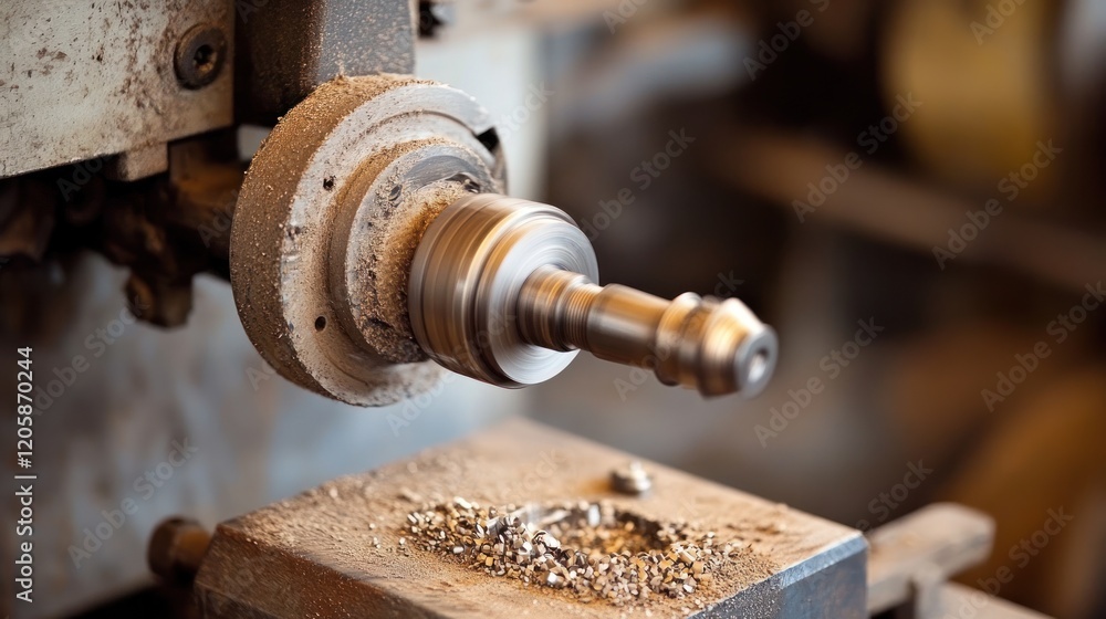 Metal lathe machining in workshop, close-up Metal lathe machining in workshop, close-up