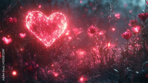 Neon Pink Heart Design for Valentine's Day Card Concept