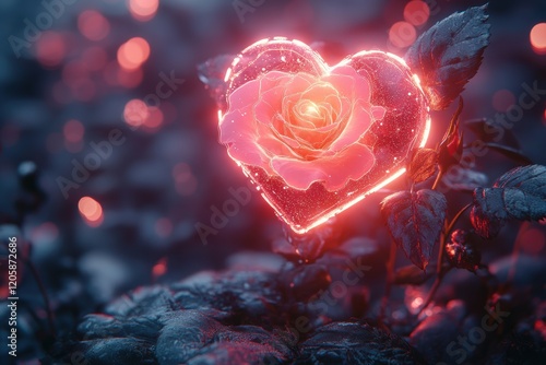 Neon Pink Heart Rose Design for Valentine's Day Greeting Card