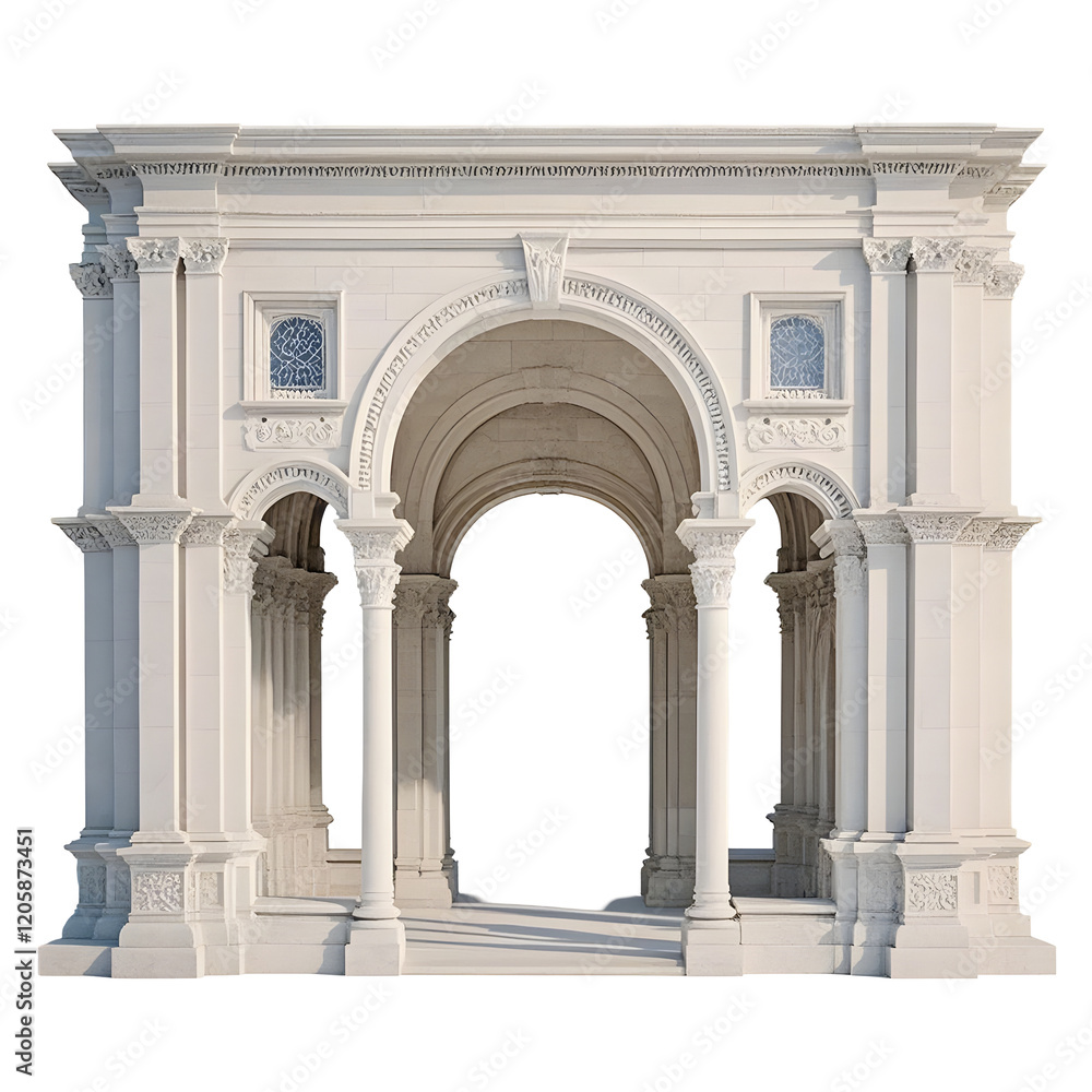 Obraz premium Elegant stone archway architectural design with columns and arched windows a grand