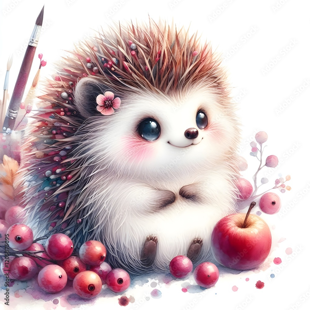흰 배경, 고슴도치 캐릭터, 수채화, jpeg (White background, Hedgehog character, water colour, jpeg) 흰 배경, 고슴도치 캐릭터, 수채화, jpeg (White background, Hedgehog character, water colour, jpeg)