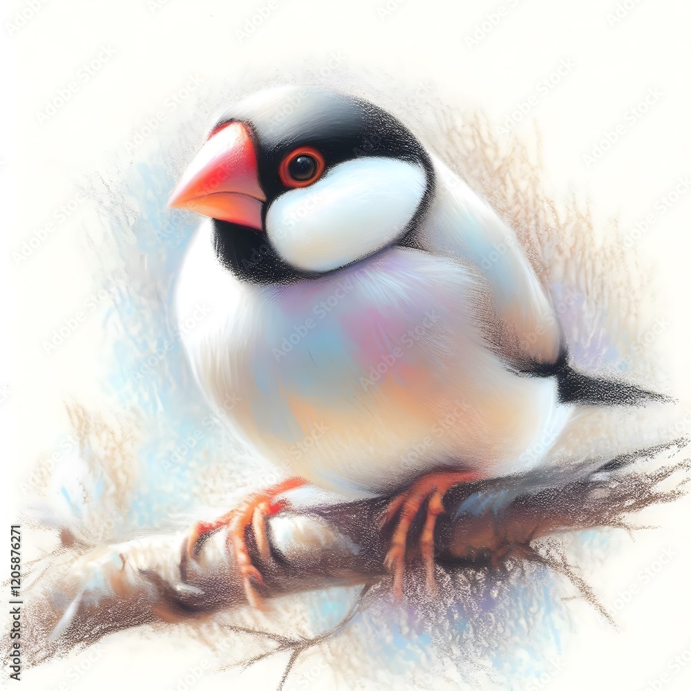 Naklejka premium 새, 문조, 파스텔화, jpeg (bird, Java sparrow, pastel painting, jpeg)