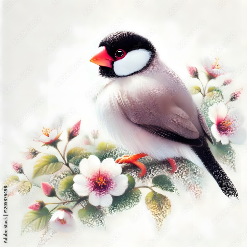 Naklejka premium 새, 문조, 파스텔화, jpeg (bird, Java sparrow, pastel painting, jpeg)