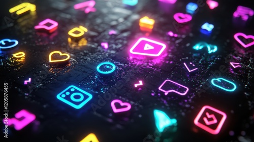Neon Social Media Icons in Holographic Style