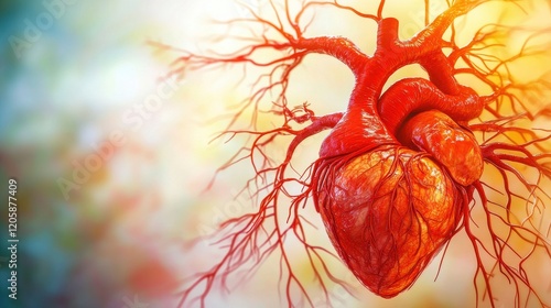 Detailed 3D Illustration of Human Heart with Veins