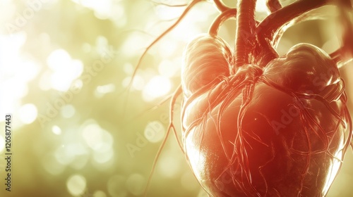 Detailed 3D Illustration of Human Heart and Vascular System
