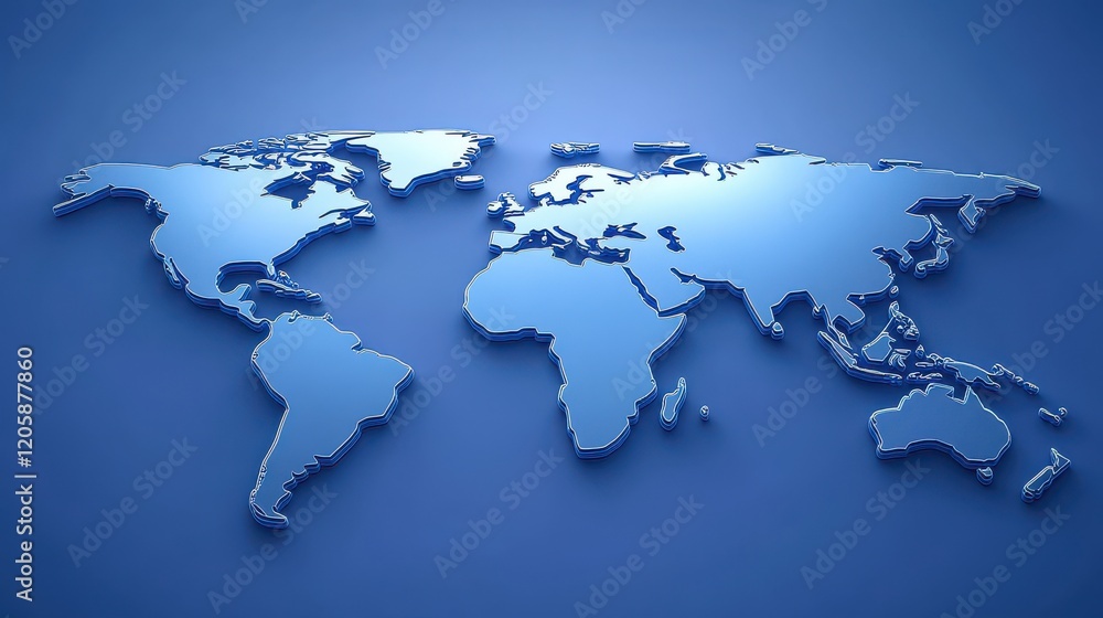 Holographic 3D World Map with Blue Ambient Lighting Holographic 3D World Map with Blue Ambient Lighting