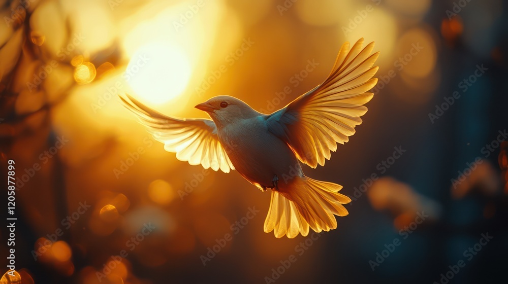 Fototapeta premium Golden Hour Flight: A Bird in Flight at Sunset