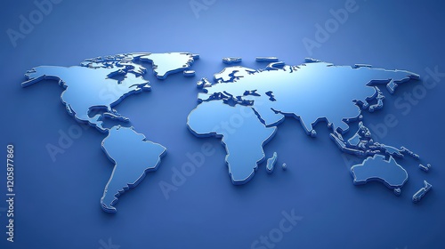 Holographic 3D World Map with Blue Ambient Lighting