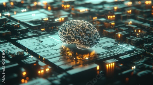 Futuristic Human Brain with Digital Data Streams