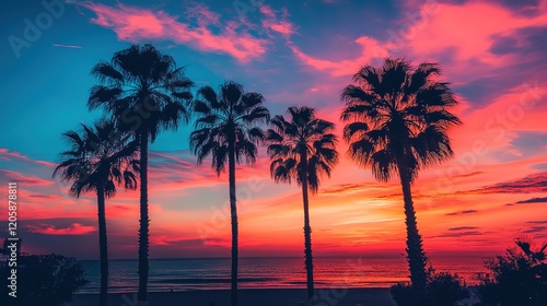 Tropical beach with palm trees	
 photo