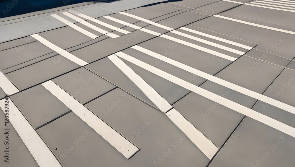 Gray Concrete Pavement with White Stripes Pattern Street Architecture