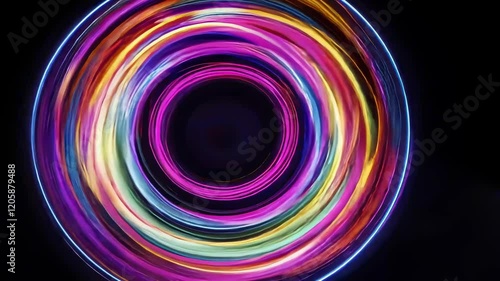 Dynamic swirl of colorful neon light patterns