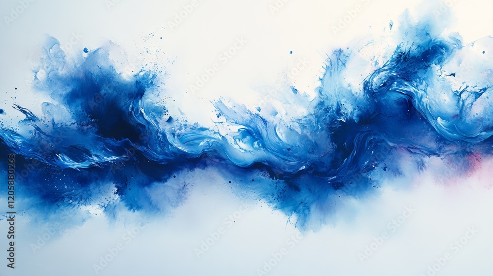 Obraz premium Abstract blue watercolor painting with wave-like texture.