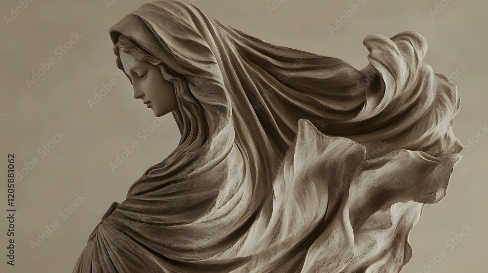 Serene Stone Sculpture of a Woman in Flowing Drapery Serene Stone Sculpture of a Woman in Flowing Drapery
