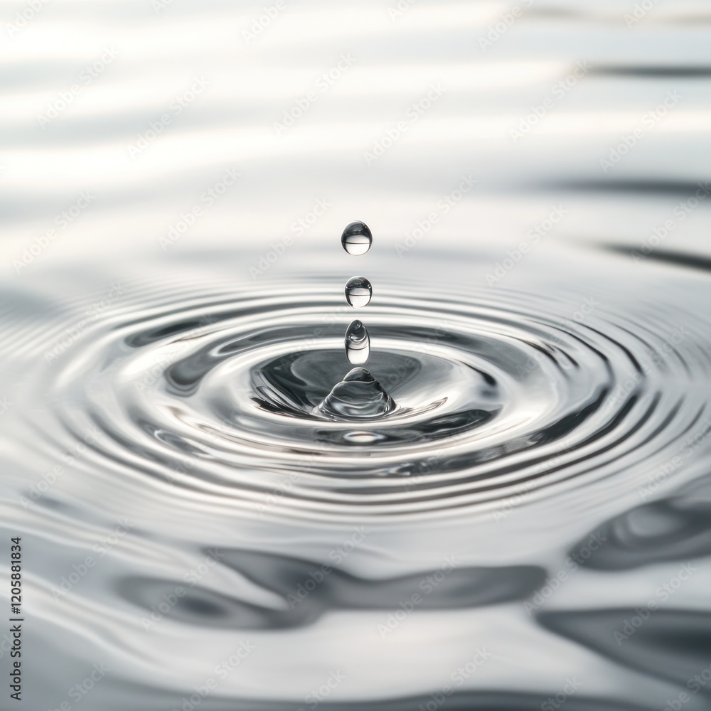 Water droplet impact, ripples, studio, clean background, purity concept Water droplet impact, ripples, studio, clean background, purity concept