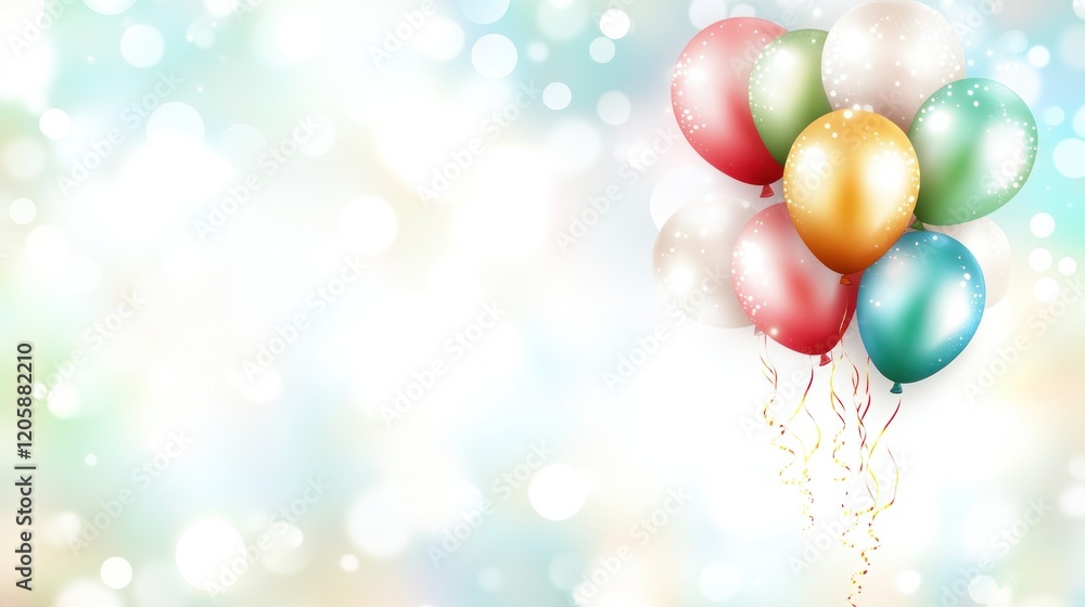 Colorful balloons float against a bokeh background, perfect for festive designs Colorful balloons float against a bokeh background, perfect for festive designs