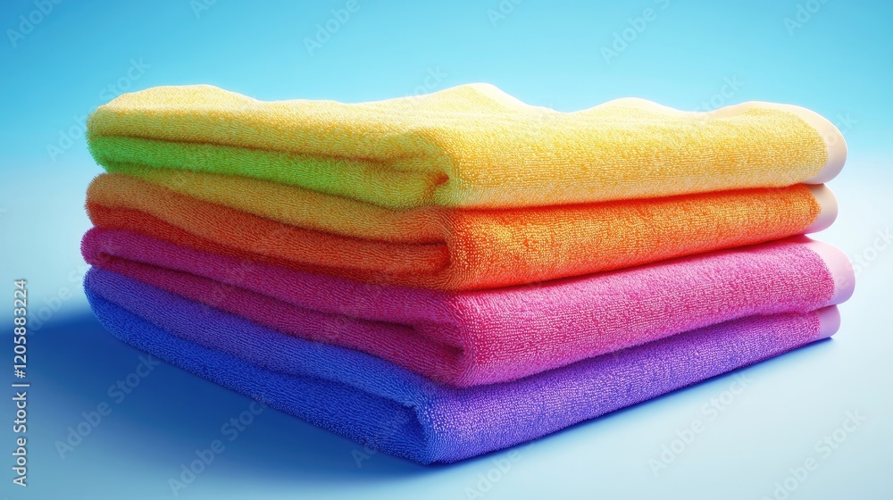 Stacked Rainbow Colored Towels Soft Bath Textiles Stacked Rainbow Colored Towels Soft Bath Textiles