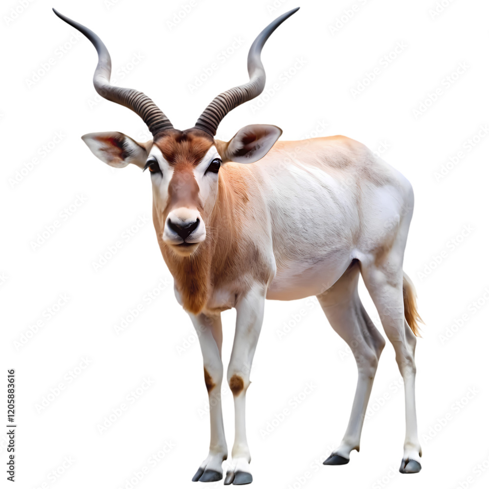 Fototapeta premium Elegant Addax Antelope: Isolated White Background Wildlife Photography for Design Projects, Logos, 