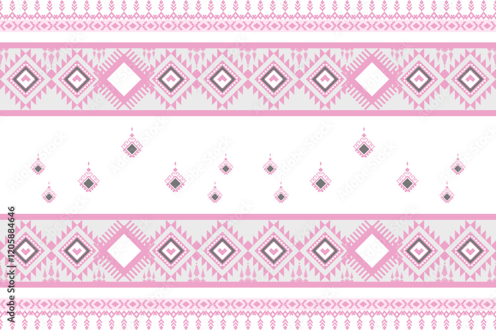 Ethnic art fabric design Continuing the local fabric pattern Ethnic design, pink flower, geometric, used for weaving carpets, wallpaper, pink clothes, embroidery, illustrations, cards, scrapbooks. Ethnic art fabric design Continuing the local fabric pattern Ethnic design, pink flower, geometric, used for weaving carpets, wallpaper, pink clothes, embroidery, illustrations, cards, scrapbooks.