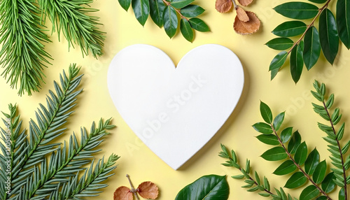 Spring Heart Shape Mockup With Natural Leaves photo