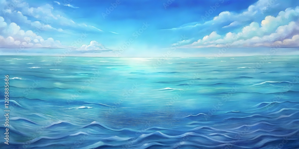 Obraz premium Vibrant Ocean Waves Under Clear Blue Sky with Soft Clouds