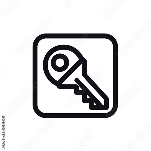 Minimalistic black-and-white line art icon of a key designed in a clean professional vector style