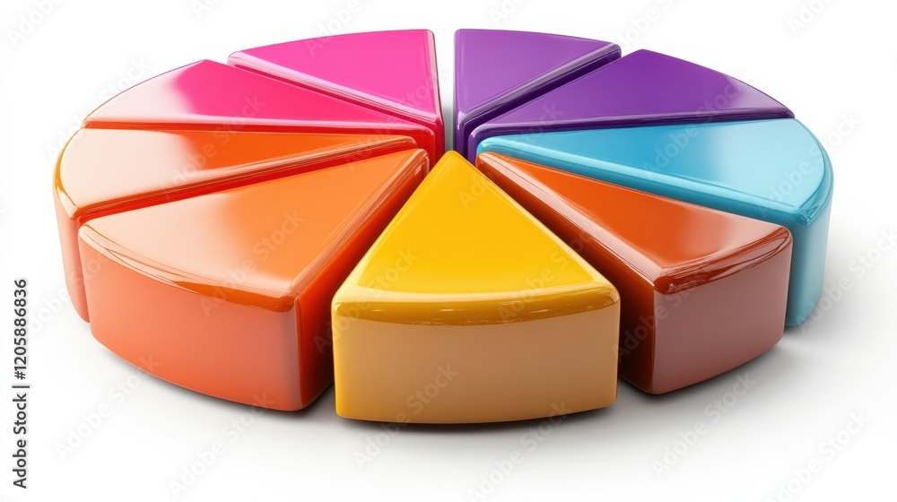 Obraz premium Multilayered 3D pie chart icon in vibrant colors, [3D icon], [data analytics and statistics]. , clip art,isolated on white background -