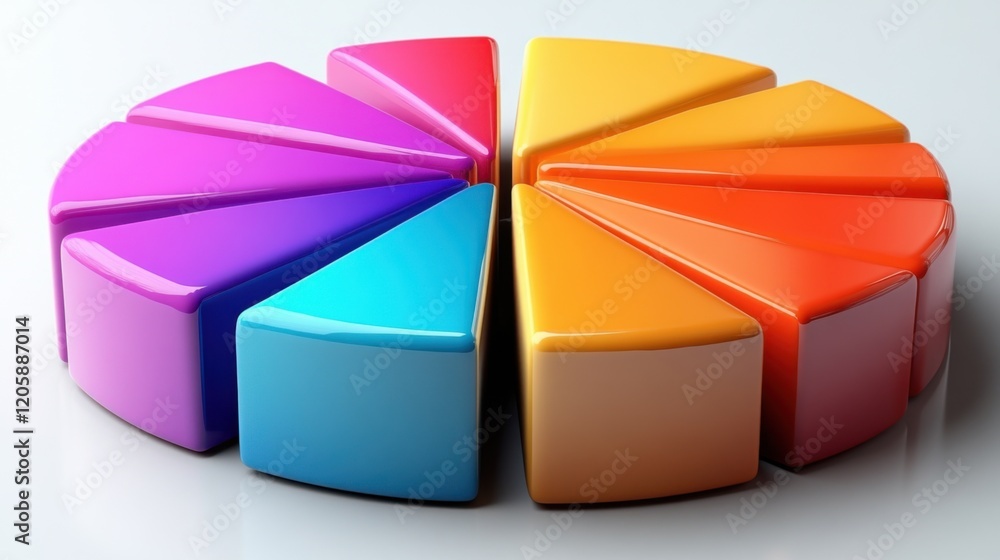 Fototapeta premium Multilayered 3D pie chart icon in vibrant colors, [3D icon], [data analytics and statistics]. , clip art,isolated on white background -