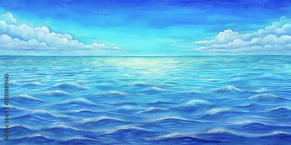 Obraz premium Vibrant Ocean Waves Under Bright Blue Sky with Soft Clouds