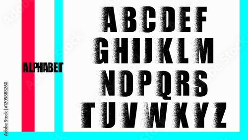 The vector alphabet of English letters is made with the emission of destroyed particles. 3D