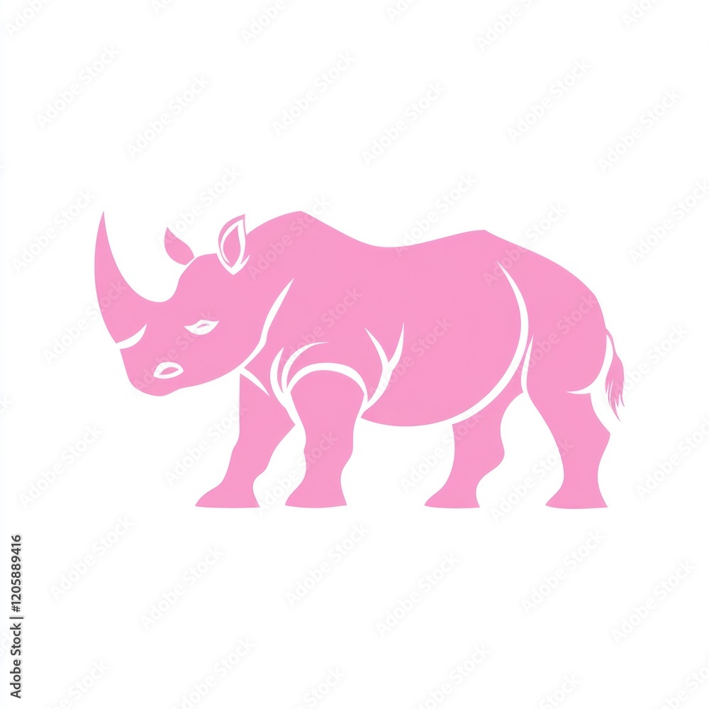 Fototapeta premium Pink rhino silhouette, wildlife, safari, Africa, conservation, illustration, design element