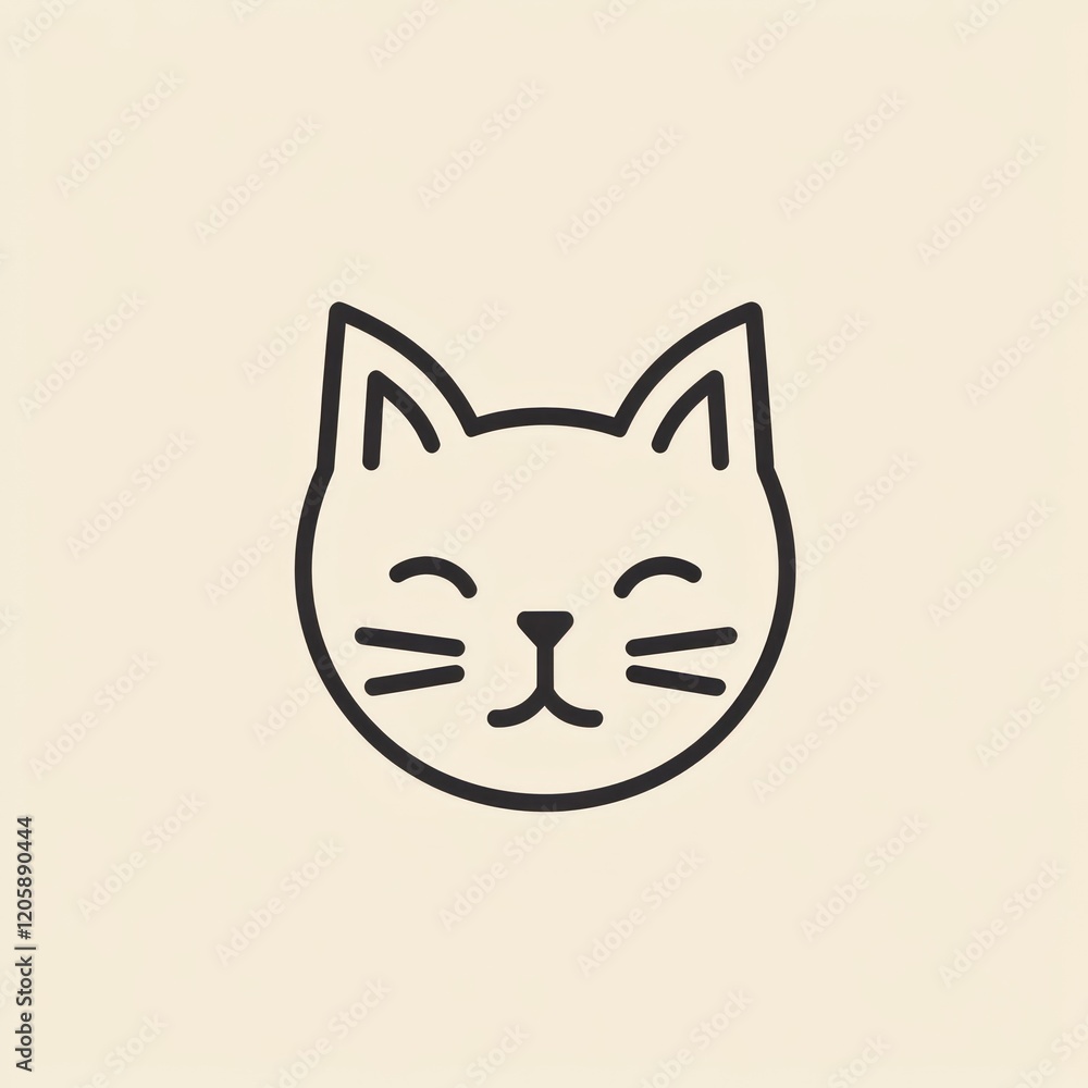 Happy cat face, minimalist design, beige background, cute pet icon Happy cat face, minimalist design, beige background, cute pet icon