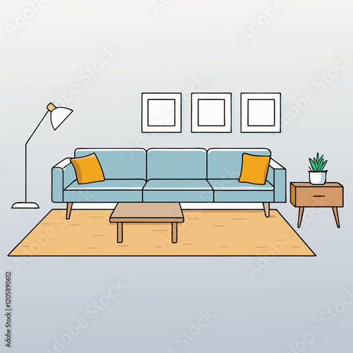Airy Scandinavian living room with a low-profile sectional sofa, a wool area rug, and a minimalist wooden coffee table for a modern, cozy aesthetic