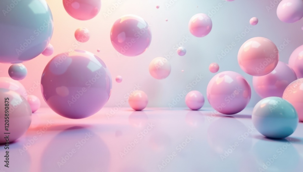 Spheres in soft pastel hues suspended in mid-air, abstract, spherical Spheres in soft pastel hues suspended in mid-air, abstract, spherical