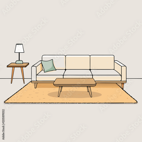Airy Scandinavian living room with a low-profile sectional sofa, a wool area rug, and a minimalist wooden coffee table for a modern, cozy aesthetic