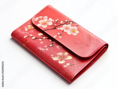 A red wallet with flowers on it