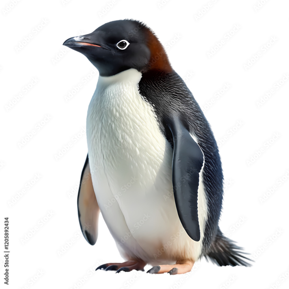 Obraz premium Adorable Adelie Penguin: Antarctic Wildlife, Isolated on Pure White Background, Perfect for Designs 