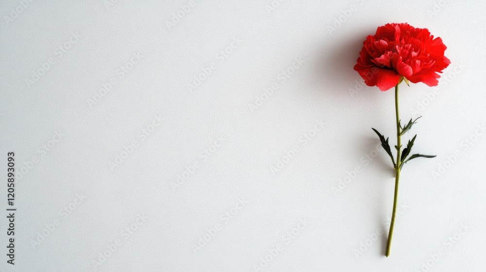 Fototapeta premium Single red flower on white background