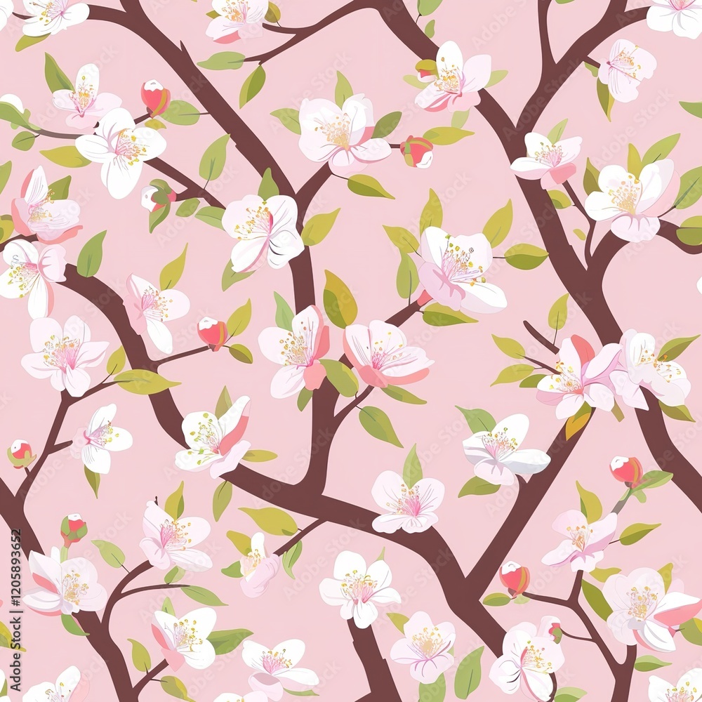 Elegant Pink Blossom Floral Seamless Pattern Design Pretty Spring Cherry Flowers Branches Botanical Illustration Soft Pastel Colors Romantic Nature Elegant Pink Blossom Floral Seamless Pattern Design Pretty Spring Cherry Flowers Branches Botanical Illustration Soft Pastel Colors Romantic Nature