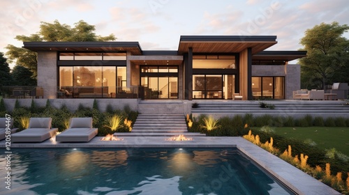 Wallpaper Mural Modern Luxury Home with Pool and Landscaping Torontodigital.ca
