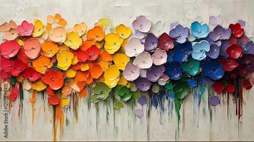 Vibrant Rainbow Hues Floral Impasto Painting