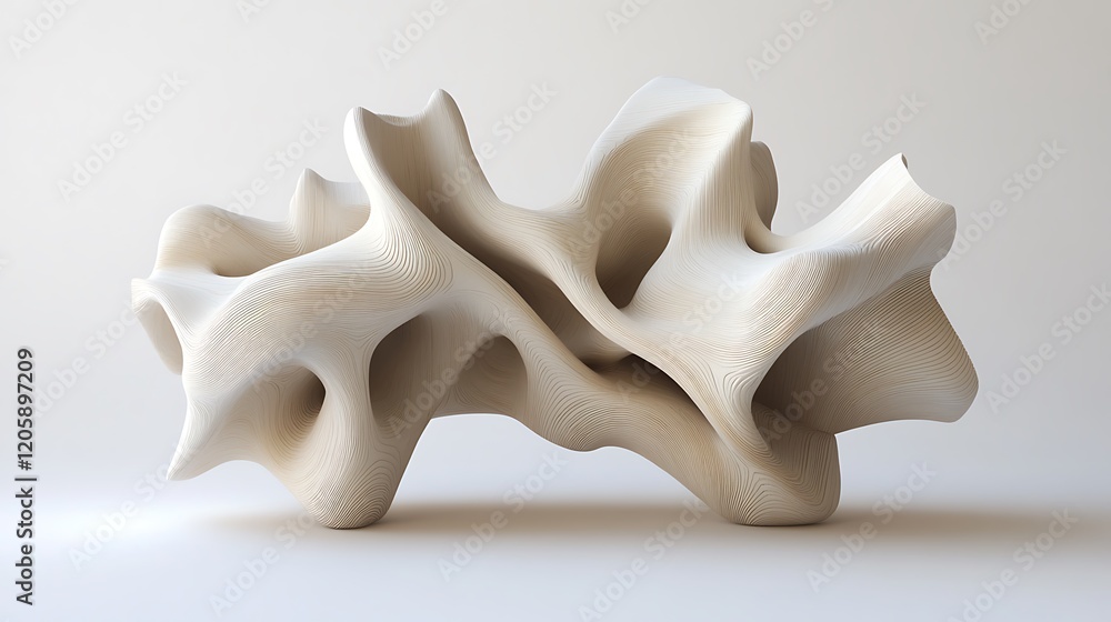 Abstract White Sculptural Form with Curved Lines