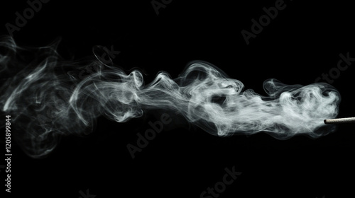 Detailed view of burning incense sticks releasing aromatic smoke that curls and dances in the air.