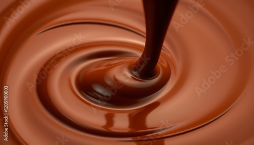 Liquid chocolate pouring, swirling vortex, rich brown color, smooth texture, glossy surface, close-up photography, high detail, soft lighting, food advertisement aesthetic, indulgent