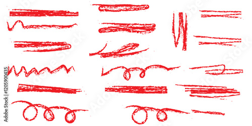 Grunge scribble circle, ellipse, lines, red marker isolated on white background