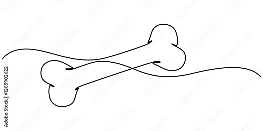 Obraz premium Bone single line art, continuous one line drawing of Isolated outline vector art, Continuous one line drawing of bone. simple human bone line art vector illustration. Bone toy for dog line art, pro.