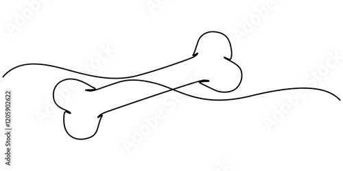 Bone single line art, continuous one line drawing of  Isolated outline vector art, Continuous one line drawing of bone. simple human bone line art vector illustration. Bone toy for dog line art, pro.